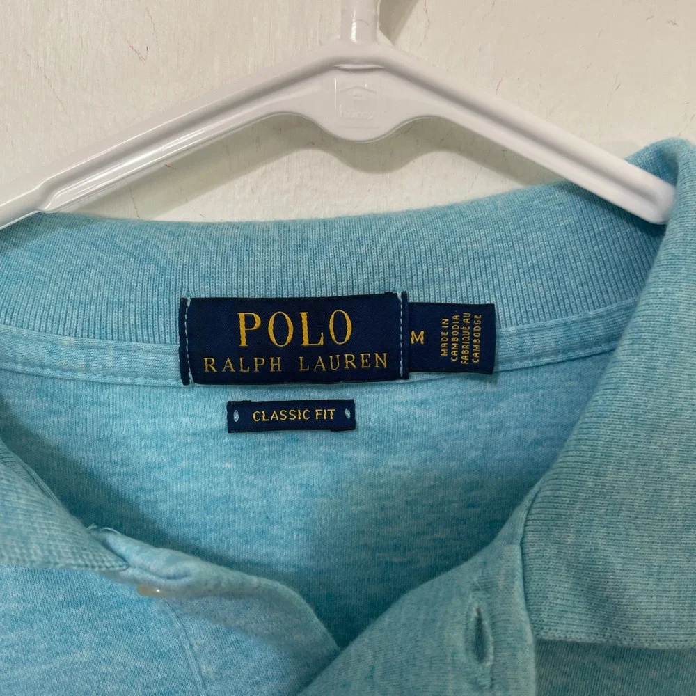Polo Ralph Lauren Mens Classic Fit‎ Polo Shirt Blue Heather Short Sleeve Medium